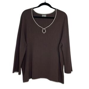 Sigrid Olson brown ribbed knit blouse women's size 2X